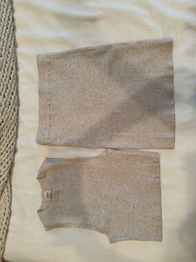 Aritzia Wilfred Beige Ribbed Knit Tank & Skirt Set